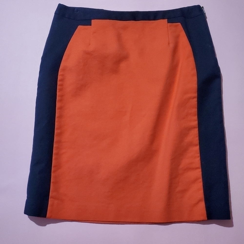 Vintage 1990s 90s Orange Dark Navy Professional Work Pencil Skirt - Picture 1 of 5